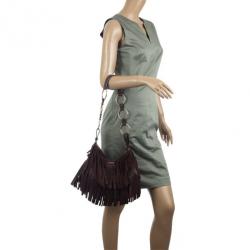Pre Owned Yves Saint Laurent Brown Boheme Fringe Hobo