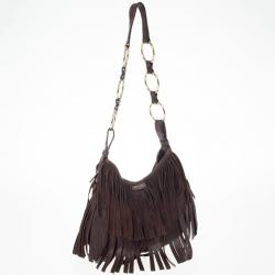 Pre Owned Yves Saint Laurent Brown Boheme Fringe Hobo