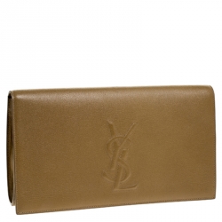 Pre Owned حقيبة كلتش سان لوران بل دو جور قلاب جلد بيج داكنة