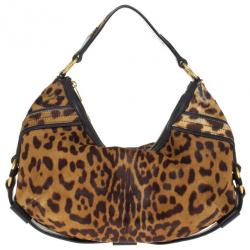مملوكة مسبقًا Saint Laurent Paris Leopard Print Calf Hair Hobo