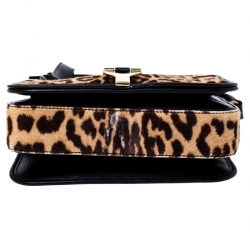 Pre Owned Saint Laurent Beige/Black Calfhair and Leather Ligne Y Charm Crossbody Bag