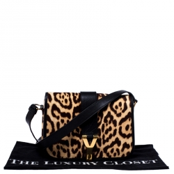 Pre Owned Saint Laurent Beige/Black Calfhair and Leather Ligne Y Charm Crossbody Bag