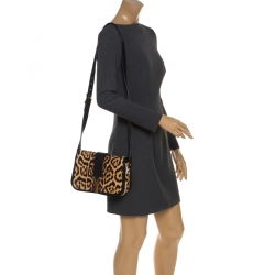 Pre Owned Saint Laurent Beige/Black Calfhair and Leather Ligne Y Charm Crossbody Bag