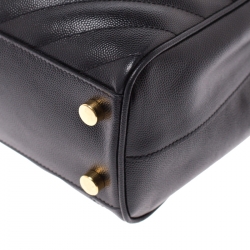 Pre Owned Saint Laurent Black Matelasse Leather Cassandre Shopper Tote