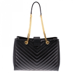 Pre Owned Saint Laurent Black Matelasse Leather Cassandre Shopper Tote