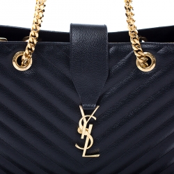 Pre Owned Saint Laurent Black Matelasse Leather Cassandre Shopper Tote