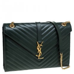 مملوكة مسبقًا حقيبة سان لوران باريس قلاب كيسيندريه كبيرة جلد مبطنة خضراء