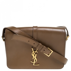 مملوكة مسبقًا Saint Laurent Khaki Leather Monogram Université Flap Shoulder Bag