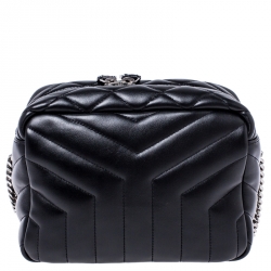 Pre Owned Saint Laurent Black Matelasse Leather Small Lou Lou Bowling Bag