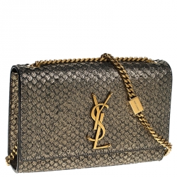 مملوكة مسبقًا Saint Laurent Gold Snake Embossed Suede Small Kate Shoulder Bag
