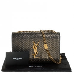 مملوكة مسبقًا Saint Laurent Gold Snake Embossed Suede Small Kate Shoulder Bag