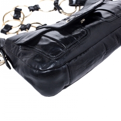 Pre Owned Saint Laurent Paris Black Corset Patent Leather Ring Handle Shoulder Bag