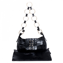 Pre Owned Saint Laurent Paris Black Corset Patent Leather Ring Handle Shoulder Bag