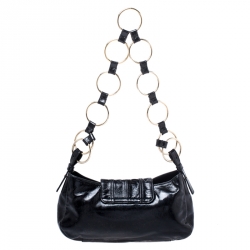 Pre Owned Saint Laurent Paris Black Corset Patent Leather Ring Handle Shoulder Bag