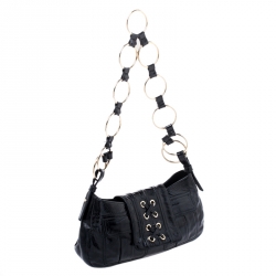 Pre Owned Saint Laurent Paris Black Corset Patent Leather Ring Handle Shoulder Bag