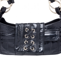 Pre Owned Saint Laurent Paris Black Corset Patent Leather Ring Handle Shoulder Bag