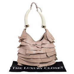 Saint Laurent Paris Beige Leather St.Tropez Horn Hobo