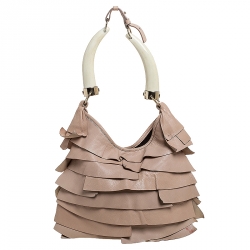 Saint Laurent Paris Beige Leather St.Tropez Horn Hobo