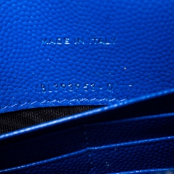 مملوكة مسبقًا Saint Laurent Paris Blue Chevron Leather Monogram Envelope Wallet On Chain