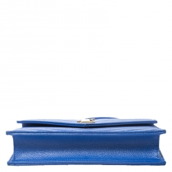 مملوكة مسبقًا Saint Laurent Paris Blue Chevron Leather Monogram Envelope Wallet On Chain