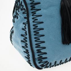 Pre Owned Yves Saint Laurent Light Blue Embroidered Boston Bag