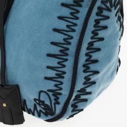 Pre Owned Yves Saint Laurent Light Blue Embroidered Boston Bag