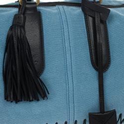 Pre Owned Yves Saint Laurent Light Blue Embroidered Boston Bag