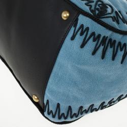 Pre Owned Yves Saint Laurent Light Blue Embroidered Boston Bag