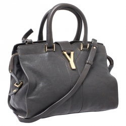 Pre Owned Saint Laurent Paris Grey Leather Small Cabas Chyc Tote