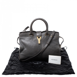 Pre Owned Saint Laurent Paris Grey Leather Small Cabas Chyc Tote