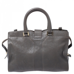 Pre Owned Saint Laurent Paris Grey Leather Small Cabas Chyc Tote