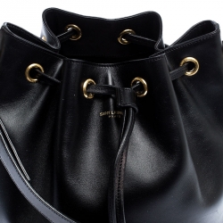 Pre Owned Saint Laurent Paris Black Leather Emmanuelle Drawstring Bucket Bag