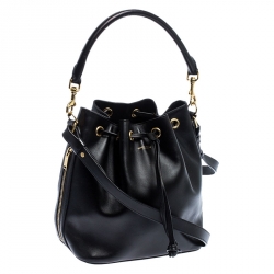 Pre Owned Saint Laurent Paris Black Leather Emmanuelle Drawstring Bucket Bag