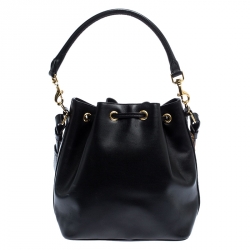 Pre Owned Saint Laurent Paris Black Leather Emmanuelle Drawstring Bucket Bag