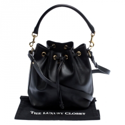 Pre Owned Saint Laurent Paris Black Leather Emmanuelle Drawstring Bucket Bag