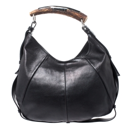 Saint Laurent Paris Black Studded Logo Leather Mombasa Hobo 