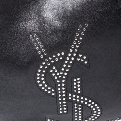 Saint Laurent Paris Black Studded Logo Leather Mombasa Hobo 