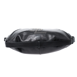Saint Laurent Paris Black Studded Logo Leather Mombasa Hobo 