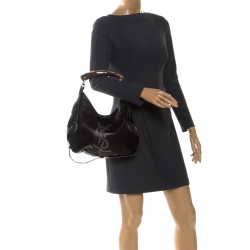 Saint Laurent Paris Black Studded Logo Leather Mombasa Hobo 