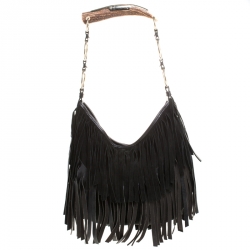 Saint Laurent Paris Black Suede Fringe Mombasa Hobo