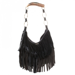 Saint Laurent Paris Black Suede Fringe Mombasa Hobo