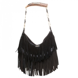 Saint Laurent Paris Black Suede Fringe Mombasa Hobo
