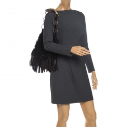 Saint Laurent Paris Black Suede Fringe Mombasa Hobo