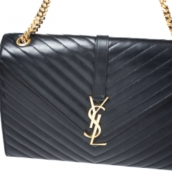 Pre Owned حقيبة سان لوران كاساندري كبيرة قلاب جلد ماتيلاس أسود