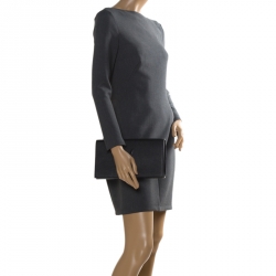 Pre Owned حقيبة كلاتش سان لوران باريس بل دو جور قلاب جلد لامعة سوداء