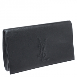 Pre Owned حقيبة كلاتش سان لوران باريس بل دو جور قلاب جلد لامعة سوداء