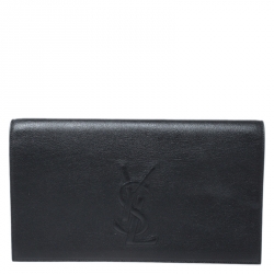 Pre Owned حقيبة كلاتش سان لوران باريس بل دو جور قلاب جلد لامعة سوداء