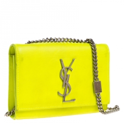 مملوكة مسبقًا Saint Laurent Neon Green Monogram Leather Kate Crossbody Bag 