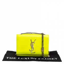 مملوكة مسبقًا Saint Laurent Neon Green Monogram Leather Kate Crossbody Bag 