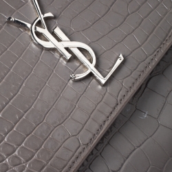 Saint Laurent Grey Croc Embossed Leather Medium Sunset Shoulder Bag